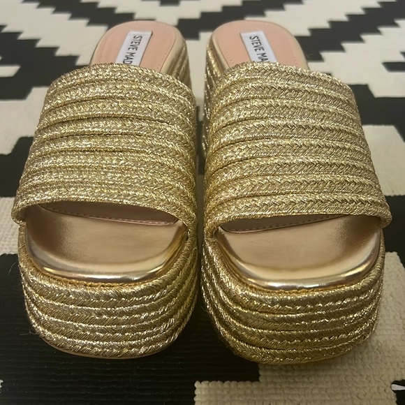 Steve Madden Realize Espadrille Platform Sandals Metallic Gold - Picture 4 of 8